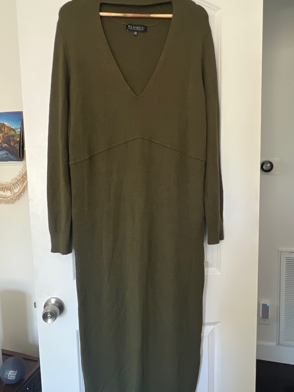 Eloquii Olive Green cut out turtle and v-Neck Long Sleeve Sweater Dress